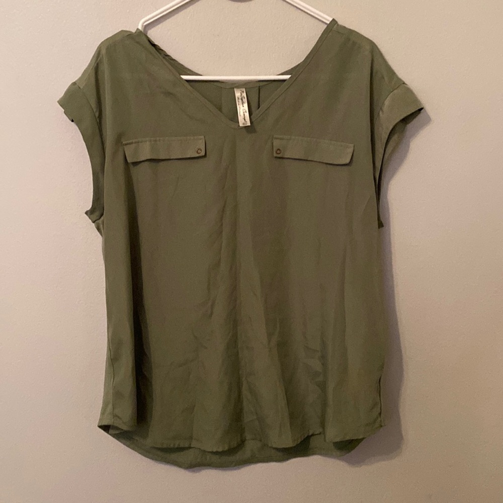 PenSeption Concept Green Cap Sleeve Blouse [Size XL]